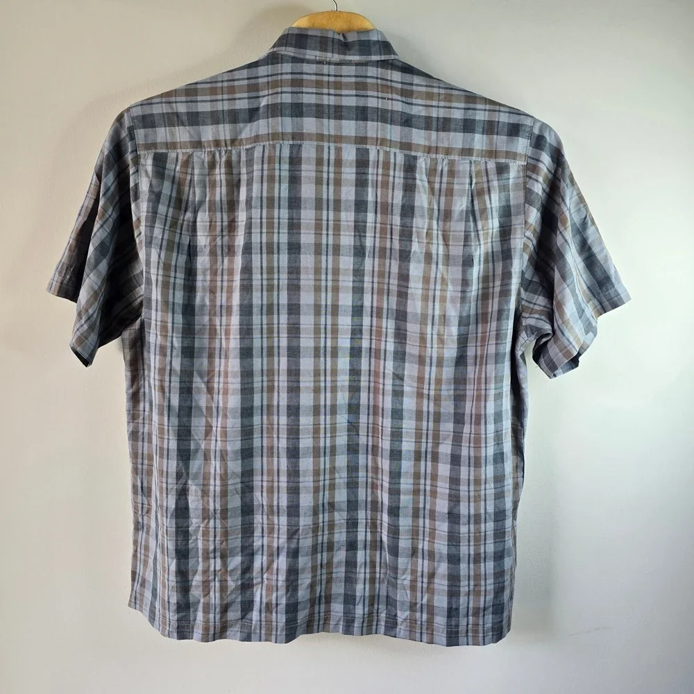 Tommy Bahama Mens XL Silk Plaid Short Sleeve Button Down Shirt Original Fit Grey